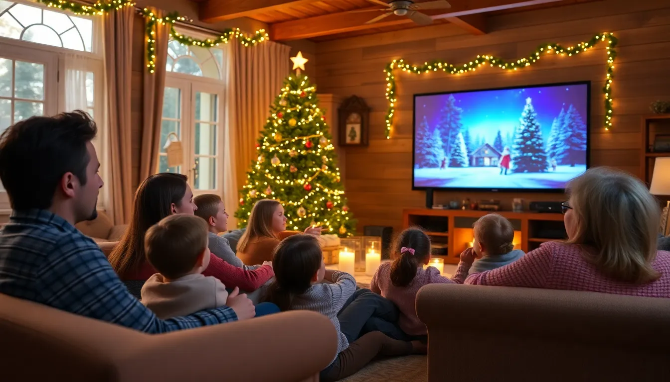 A group of friends sharing their favorite Christmas film recommendations on social media, reflecting the communal spirit of bingewatching during the holidays