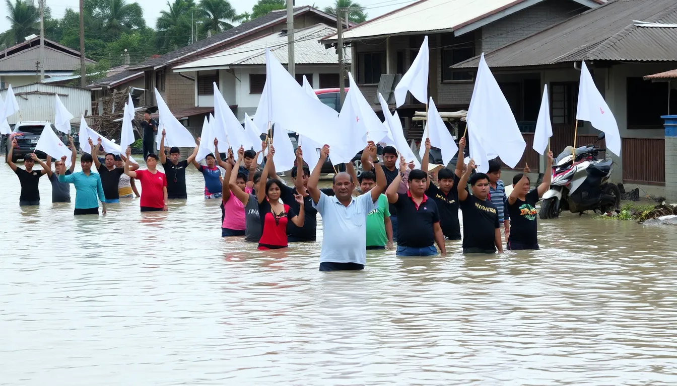 Indonesians raise white flags in a show of desperation as they seek urgent flood aid amidst ongoing delays and rising frustration over the government's response.