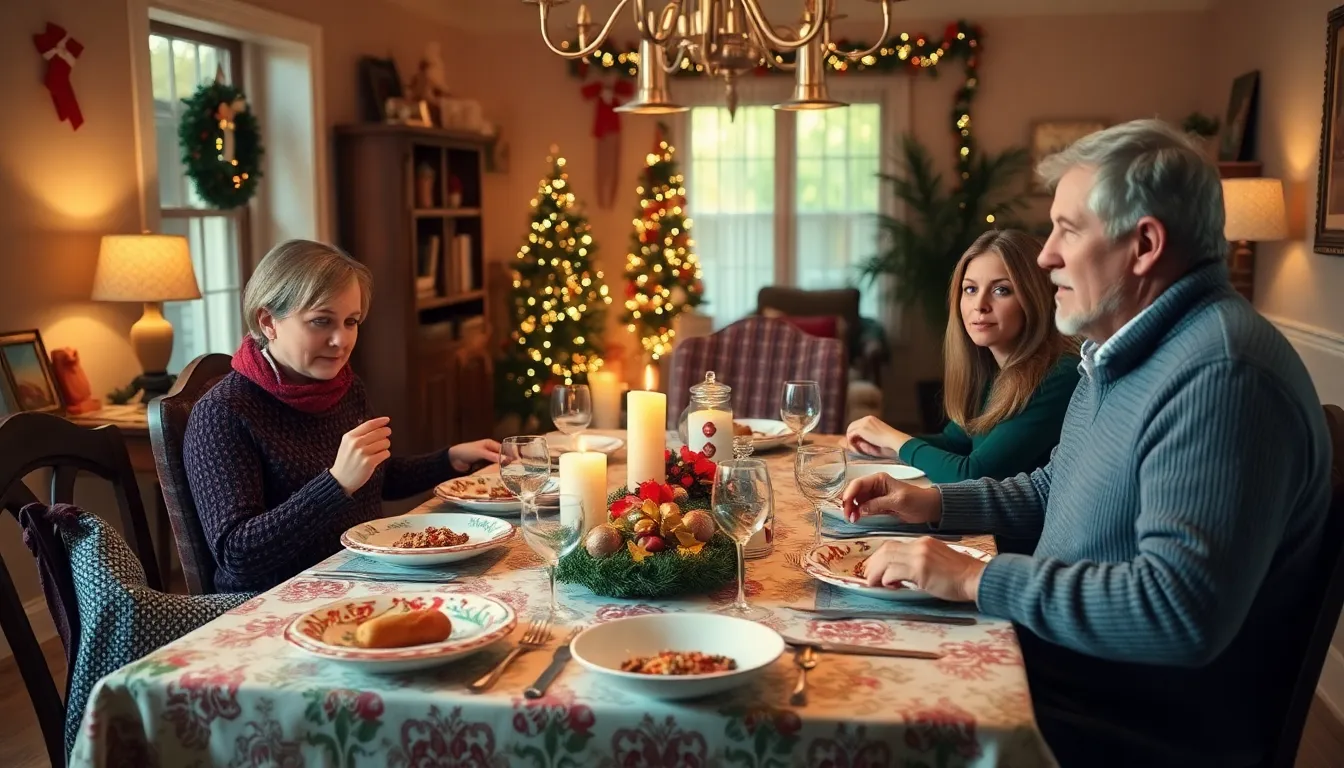 A person wearing noisecanceling headphones while sitting alone in a corner during a lively holiday party, illustrating the challenges faced by misophonia sufferers in social settings