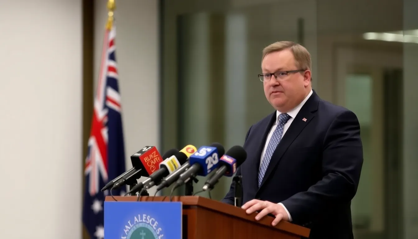 Prime Minister Anthony Albanese speaks at a press conference, addressing the establishment of a royal commission in response to the recent Bondi attack, with a somber expression reflecting the gravity of the situation.
