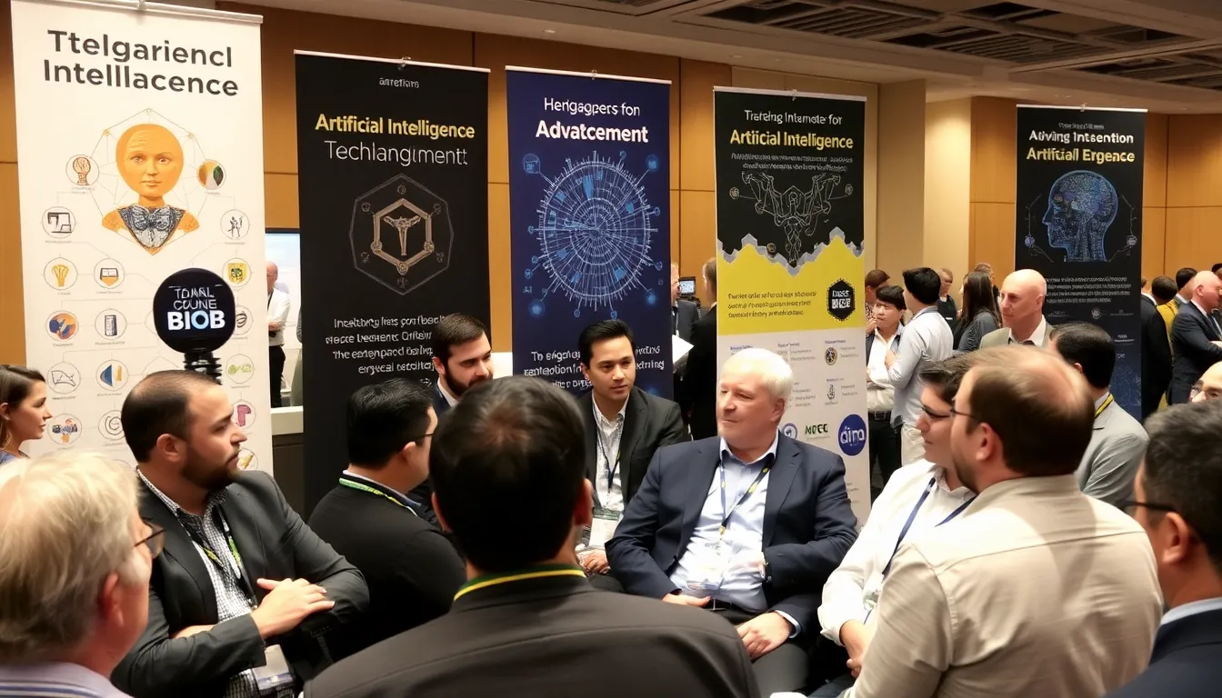 A group of investors analyzing data and reports, highlighting the competitive landscape of the AI sector and the growing interest from venture capital firms in funding innovative companies