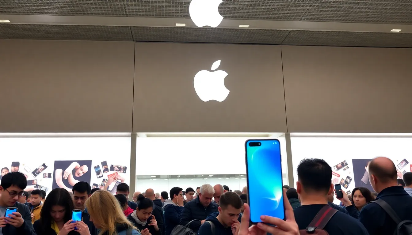 A delivery van parked outside an Apple retail location, symbolizing the company's efficient logistics and shorter wait times for customers