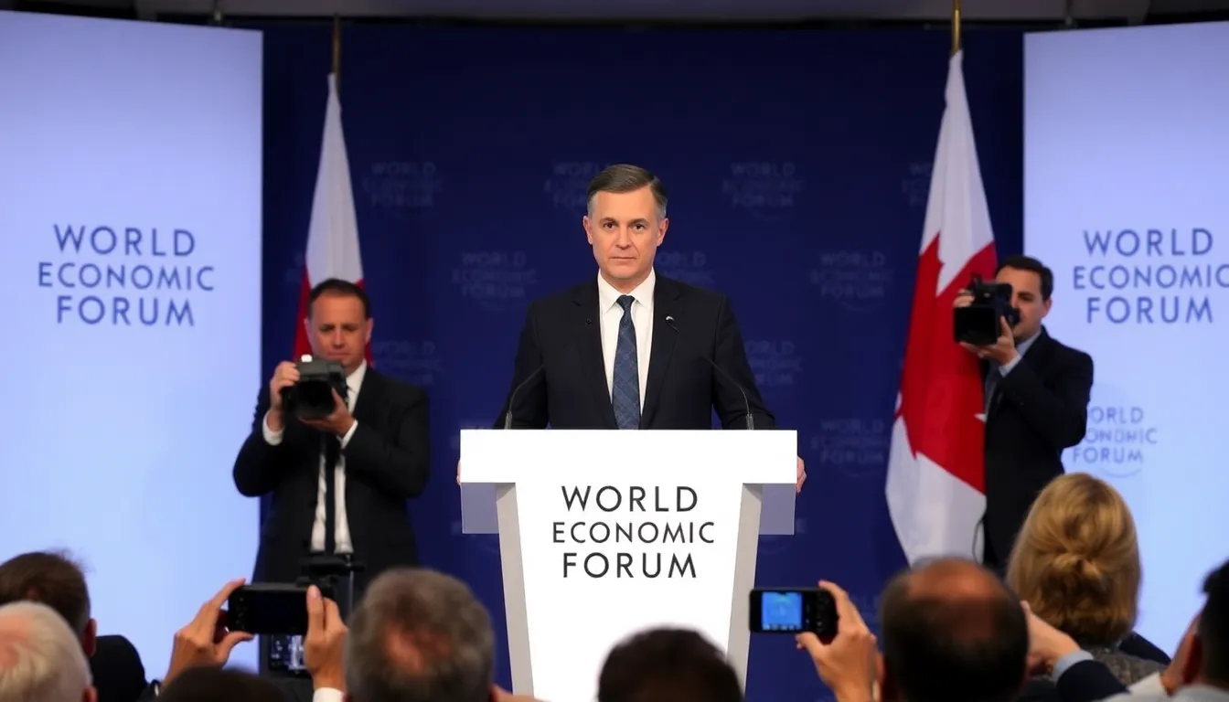 Canadian Prime Minister Mark Carney speaks during a press conference at the World Economic Forum in Davos, addressing the controversy surrounding his recent speech on climate change and his subsequent call with U.S. President Donald Trump.
