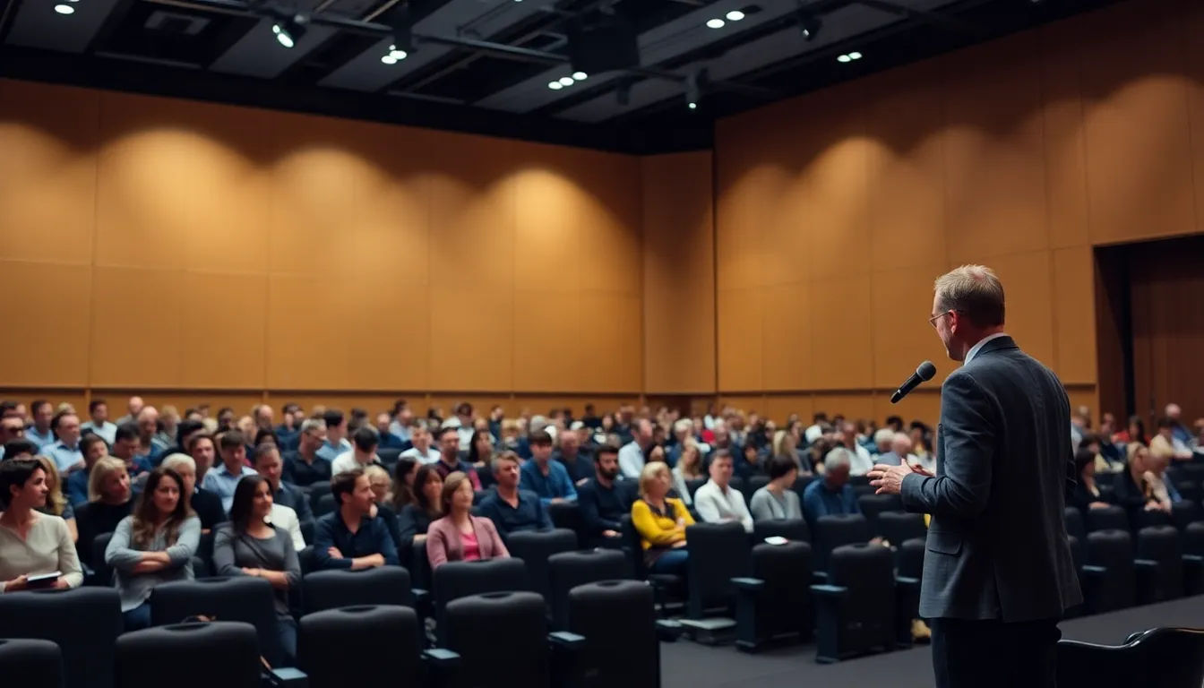 Tim Harford speaks to an engaged audience during a live podcast event, emphasizing the importance of learning from historical mistakes in decisionmaking.