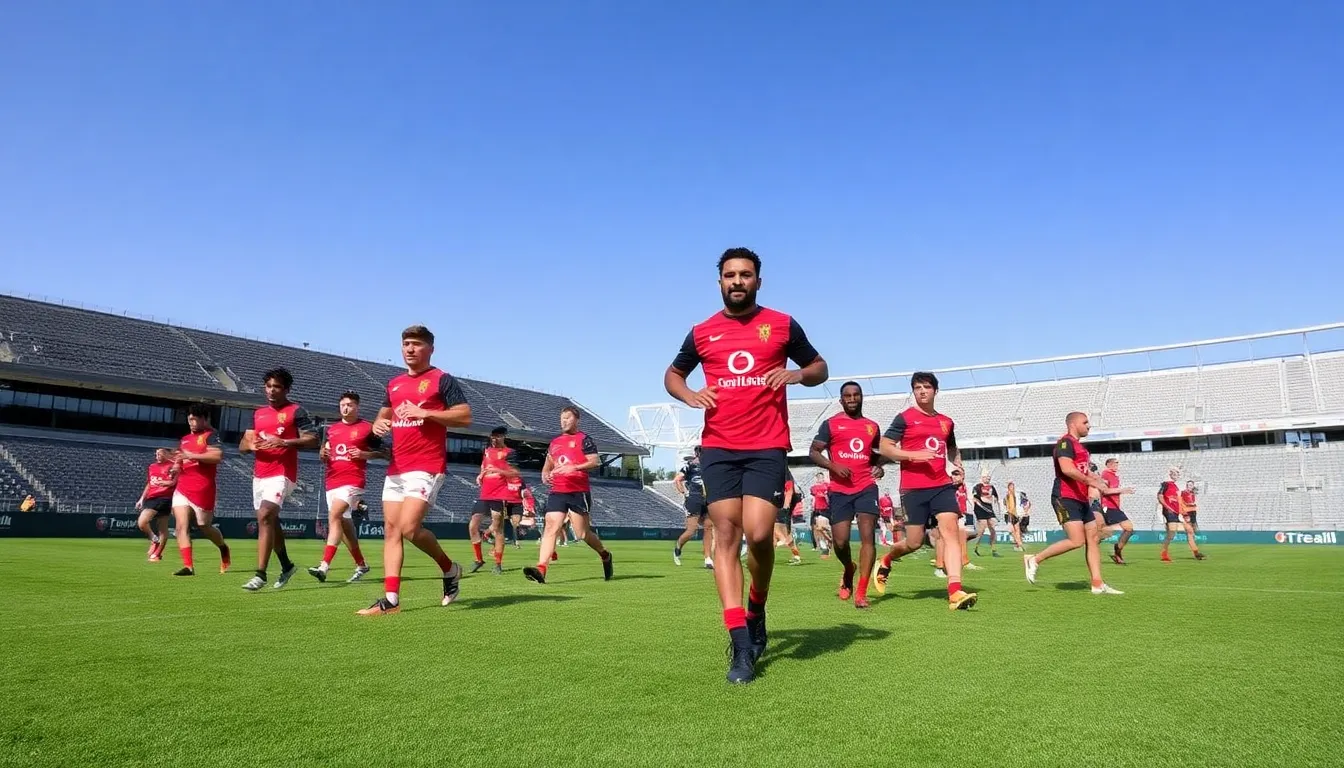 Players from the Cheetahs engage in a spirited practice session, focusing on regaining momentum ahead of their match against a formidable Ulster team