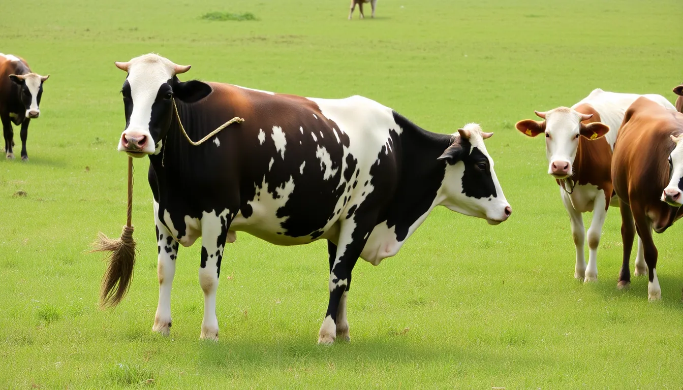 A closeup of the cow selecting a specific stick from its environment, demonstrating its problemsolving skills and adaptability