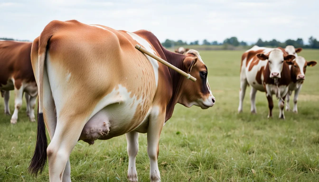 A farmer contemplating the implications of the cow's tool use on agricultural practices, reflecting on the changing perceptions of livestock intelligence