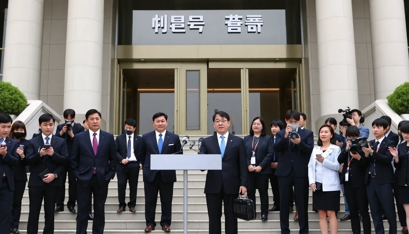 A closeup of a news headline on a digital screen reporting on the legal proceedings against former president Yoon