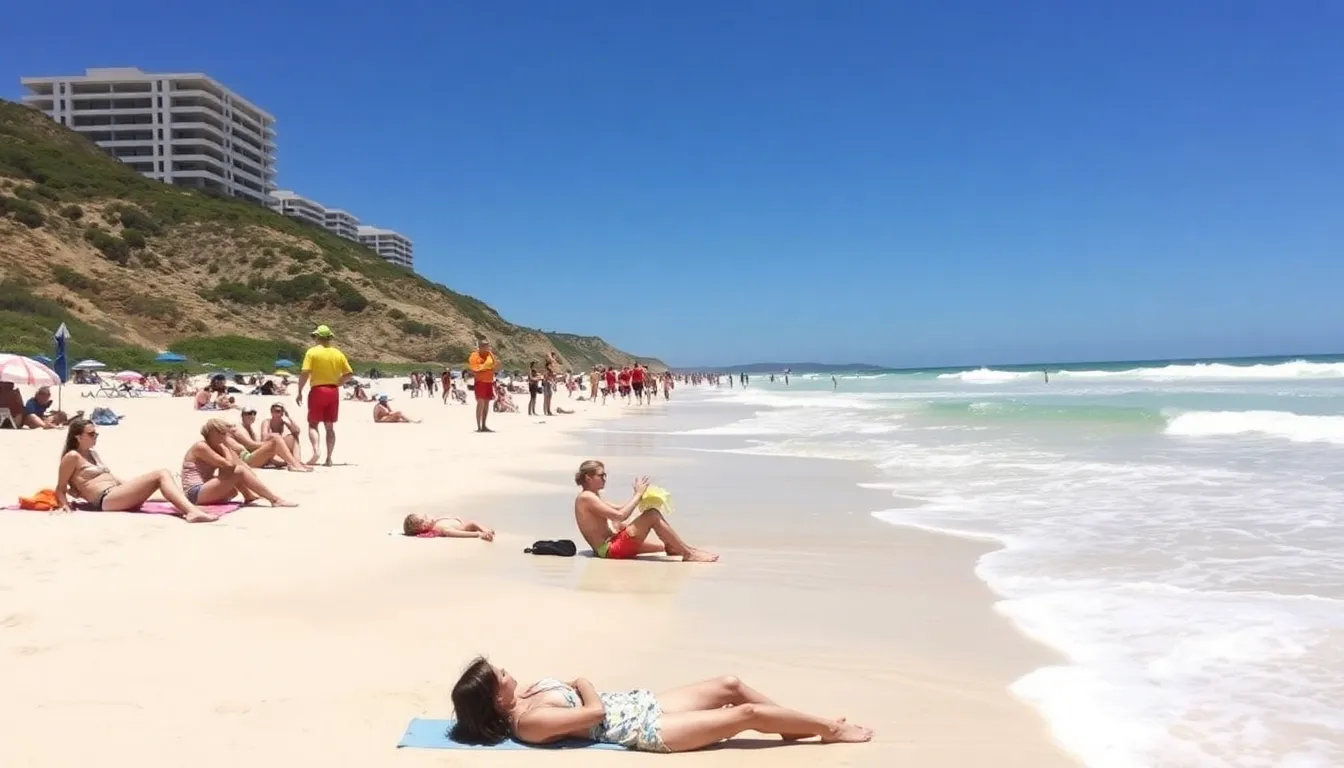 Lifeguards conducting safety briefings on the beach, emphasizing the importance of awareness among beachgoers