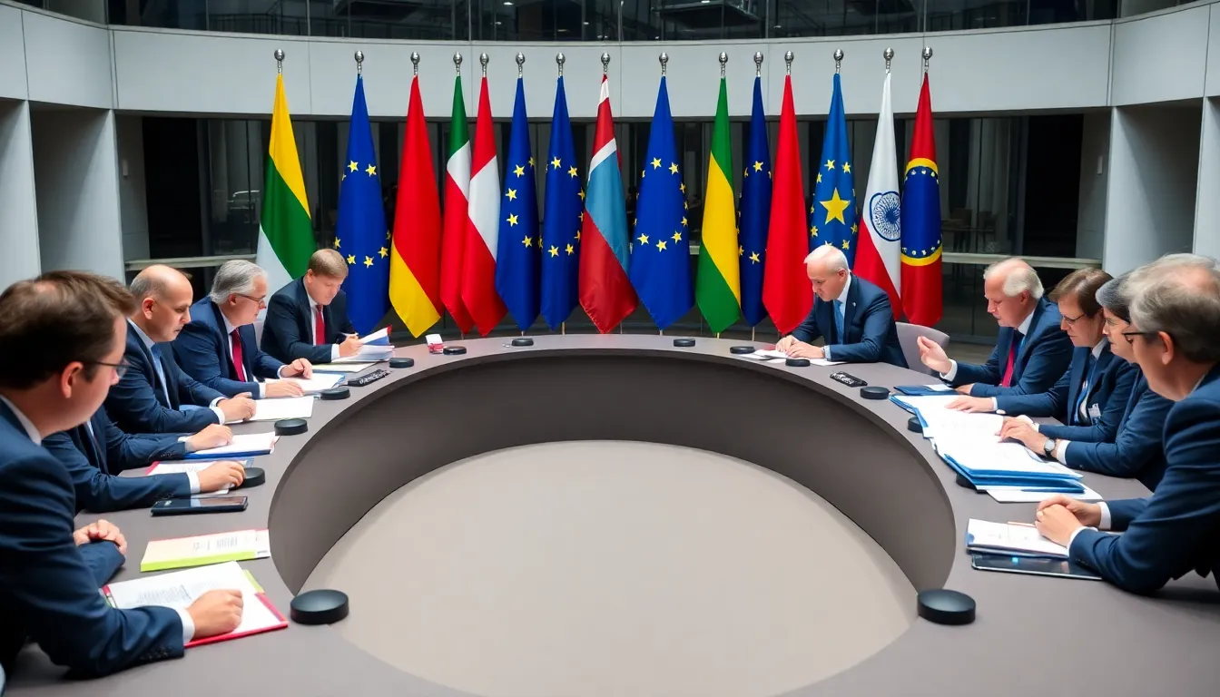 A NATO meeting where representatives are addressing defense spending and collective security challenges in Europe
