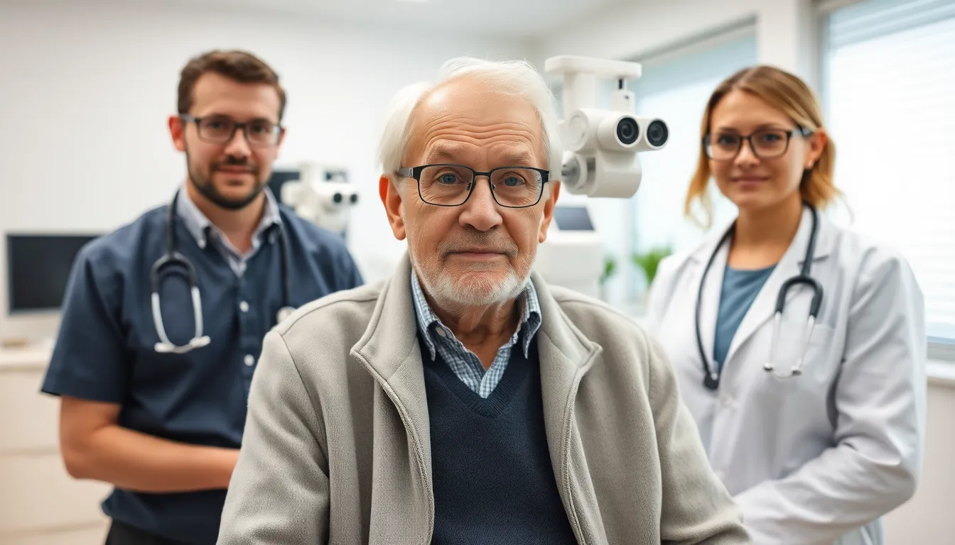 A 70yearold man shares his experience after receiving a groundbreaking eye injection that significantly improved his vision, surrounded by medical professionals at an ophthalmology clinic.