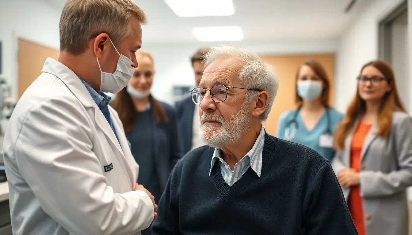 A patient joyfully experiencing improved vision, symbolizing the hope and potential of innovative treatments for those affected by degenerative eye diseases