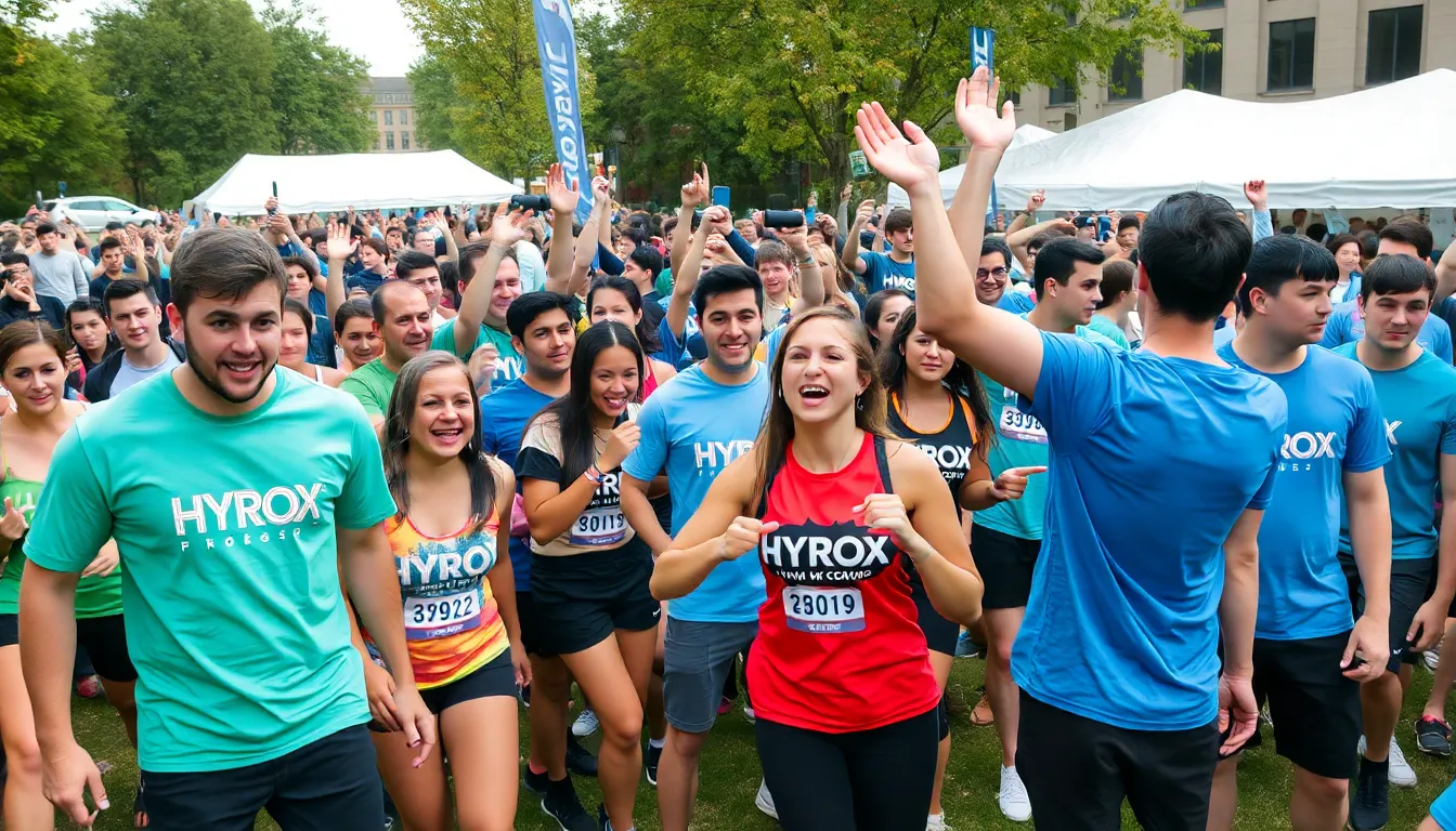 Fitness enthusiasts training intensely in a specialized facility designed for Hyrox preparation, emphasizing the growing trend of hybrid workout programs