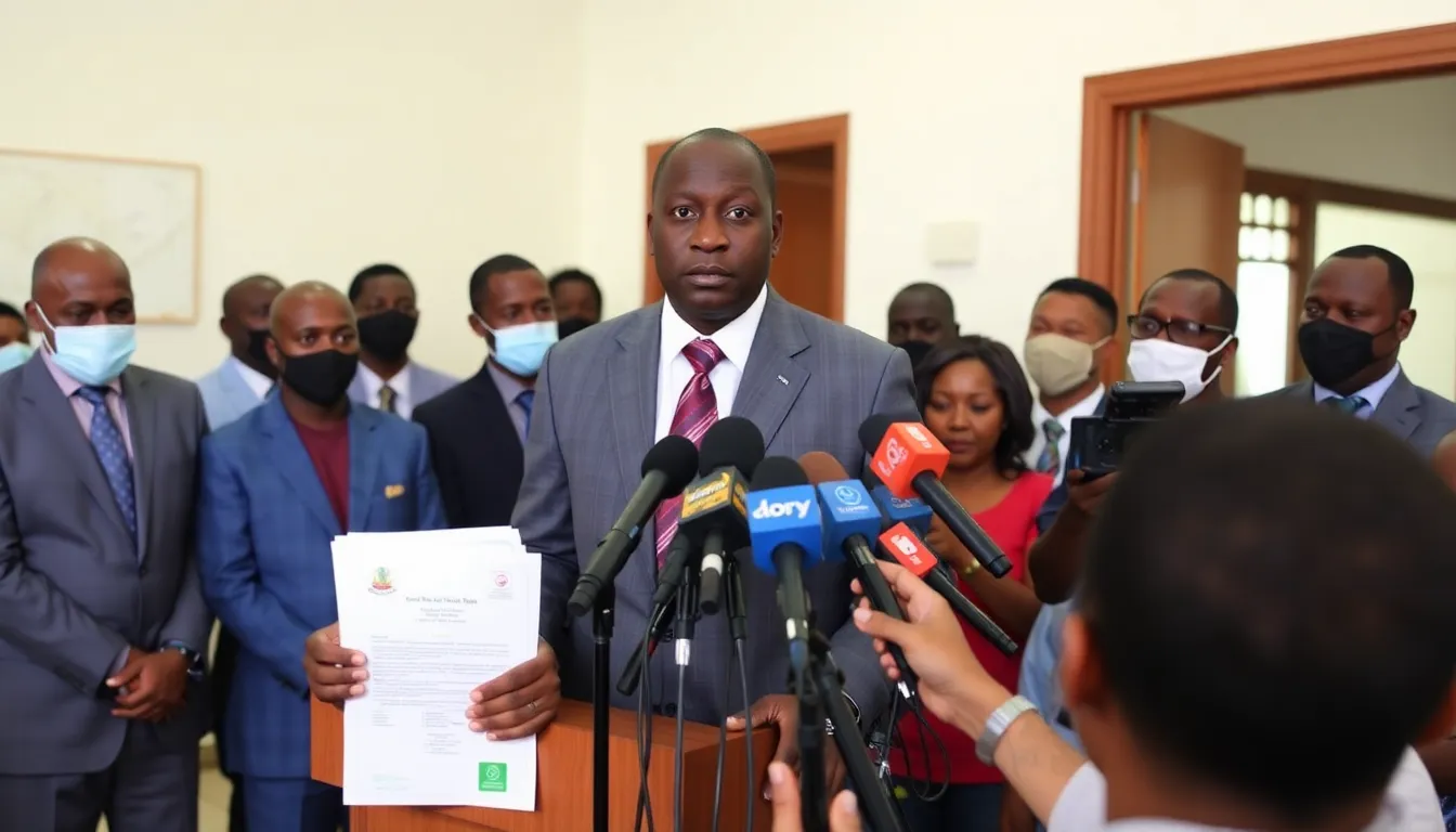 A government official of GuineaBissau discussing sovereignty issues related to foreign health interventions in a press conference
