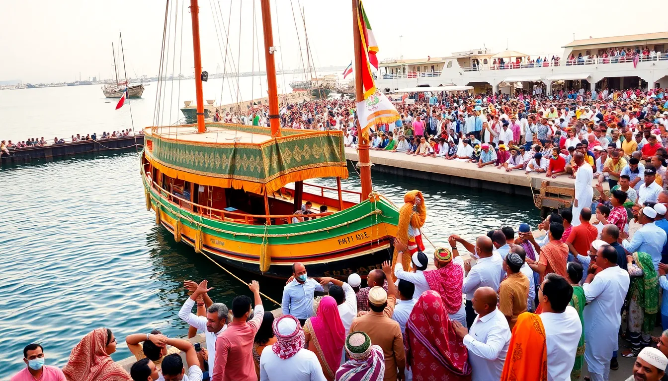 The arrival event attracts a diverse crowd, emphasizing the cultural exchange and economic opportunities that arise from the renewed interest in maritime heritage