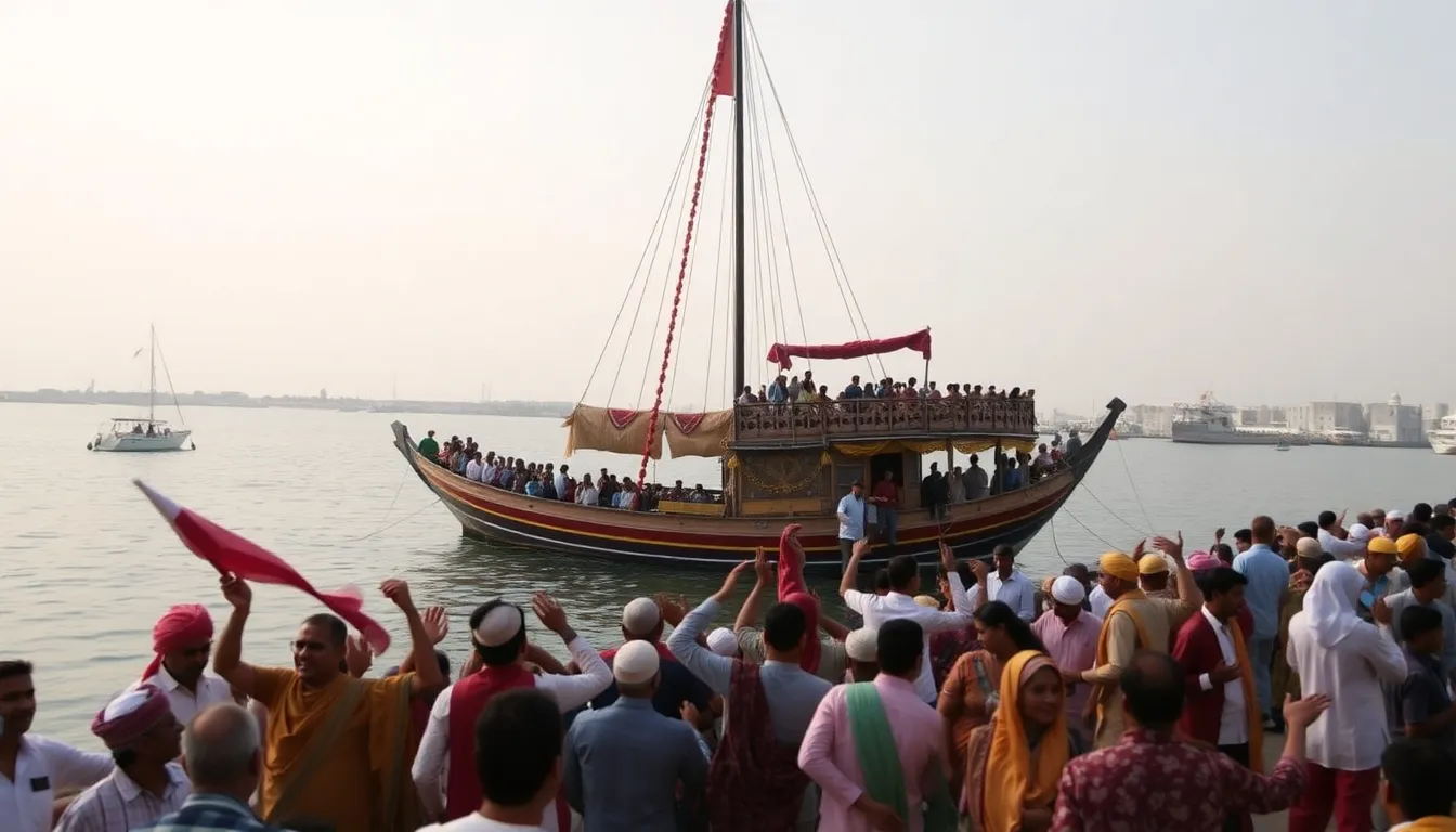 Skilled artisans proudly showcase their craftsmanship as they gather around the handstitched dhoni, highlighting the traditional shipbuilding techniques of India