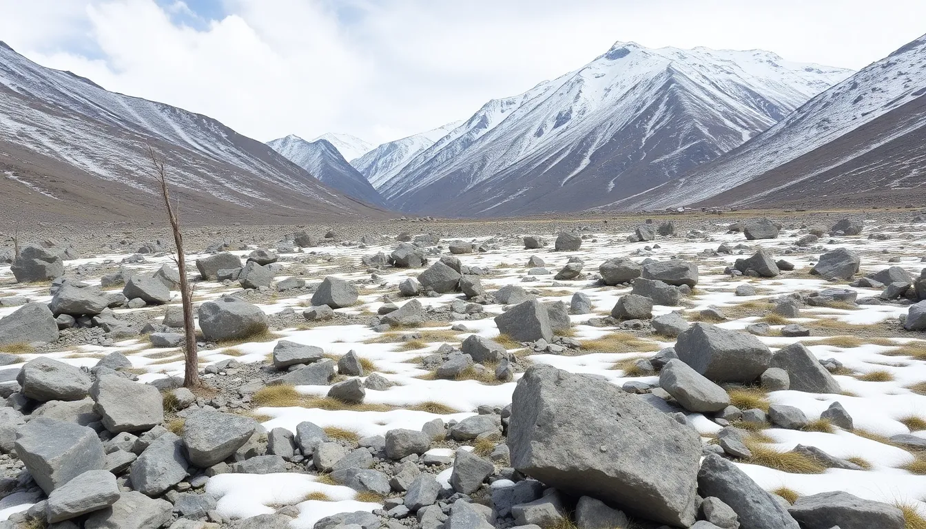 Tourists navigating a less snowcovered landscape, reflecting the potential decline of the tourism industry as winter sports and trekking opportunities diminish