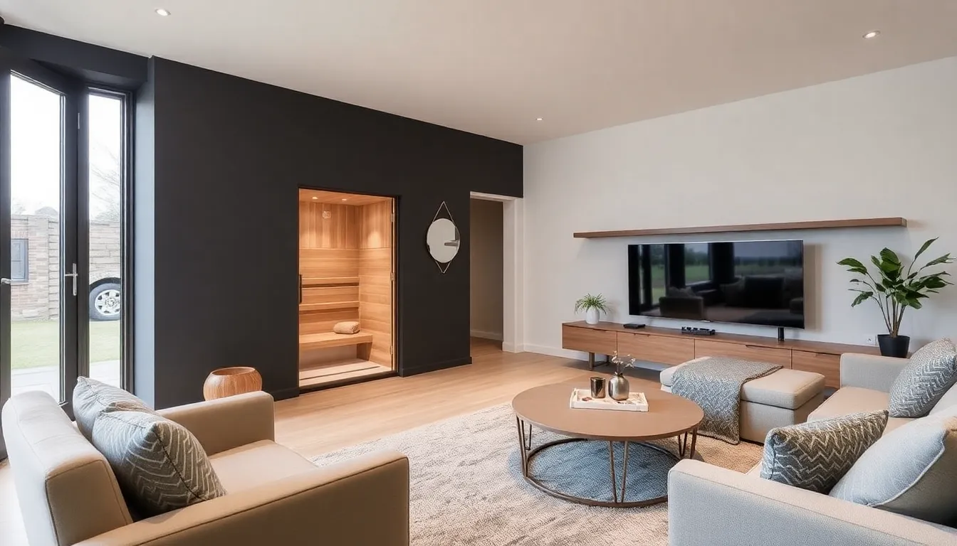 A cozy home interior with a sauna visible, reflecting the increasing demand for personal wellness retreats among prospective buyers
