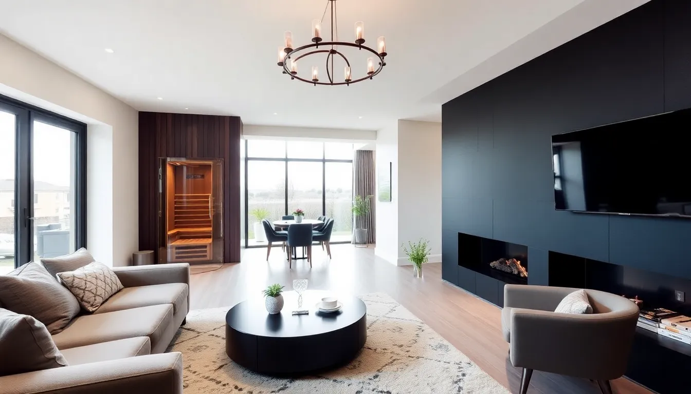 A newly constructed residence with an ecofriendly sauna, illustrating the shift towards sustainable living in the real estate market