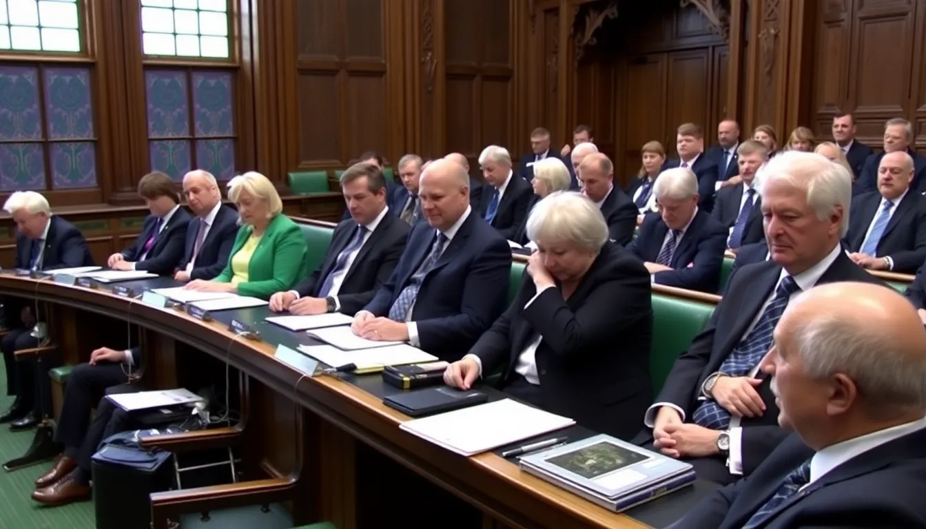 Scottish lawmakers gather in the Parliament chamber, discussing the proposed income tax changes and mansion tax during a budget session.