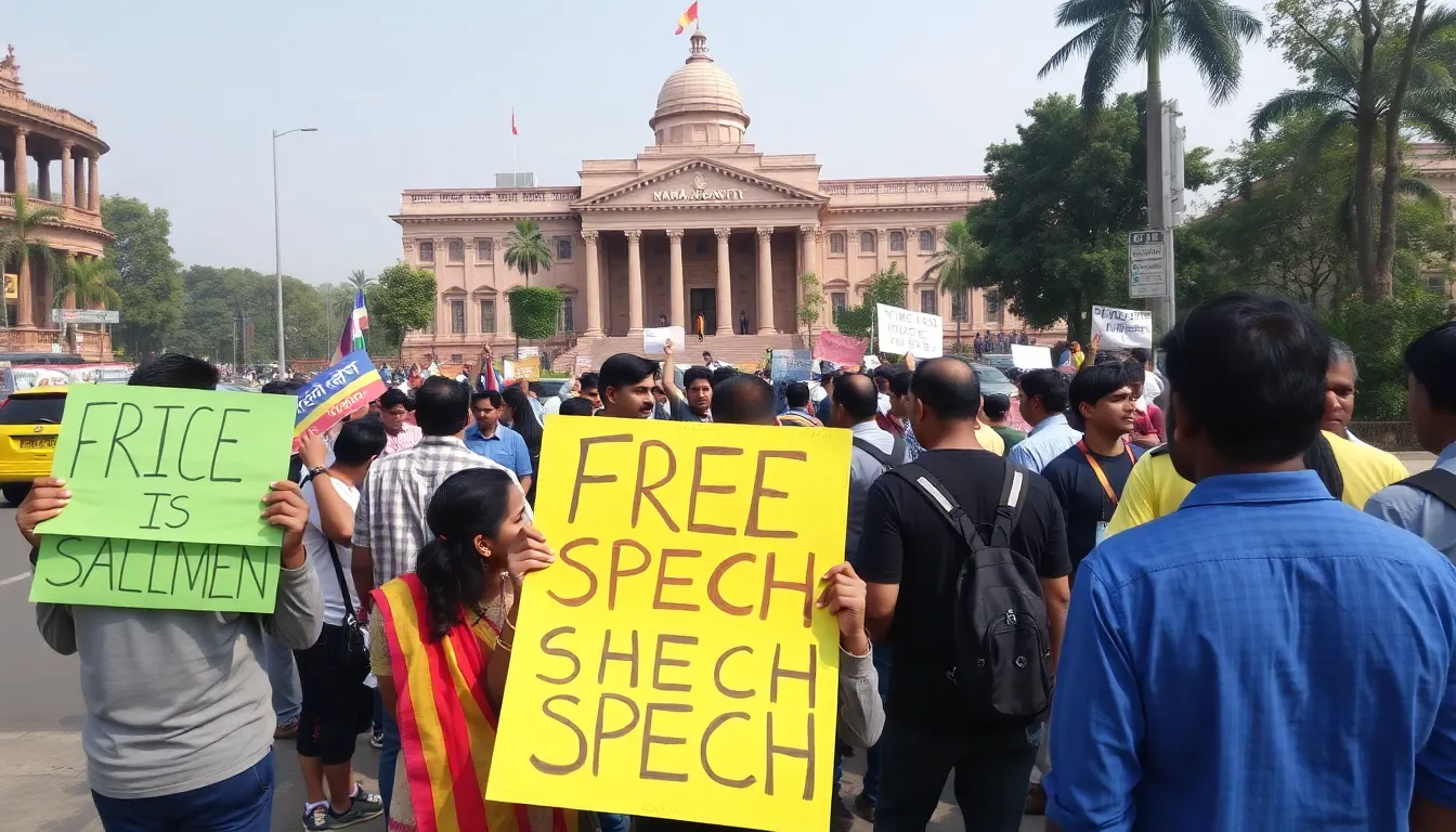 Activists holding a rally advocating for stronger protections against hate speech in urban India