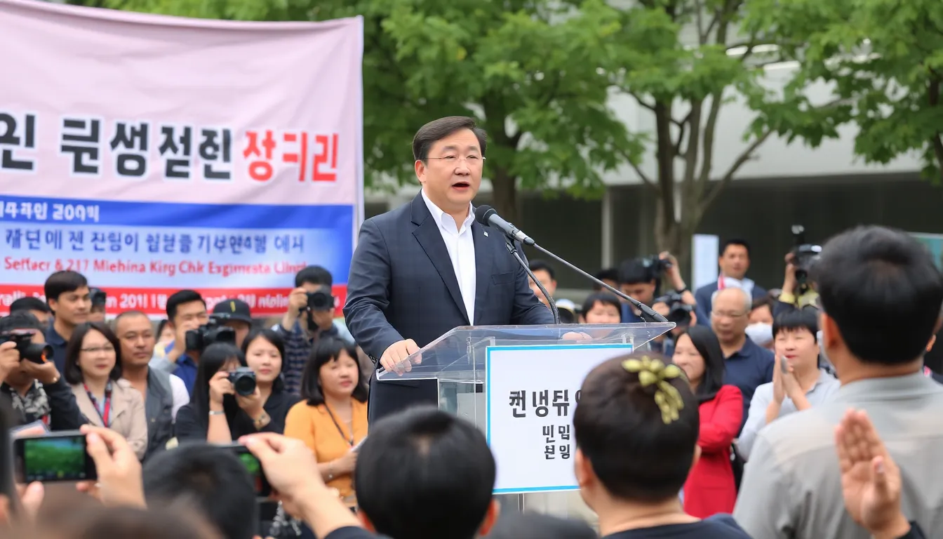 A candid moment of Kim Keon Hee interacting with children at a community outreach program, emphasizing her role in fostering connections within society
