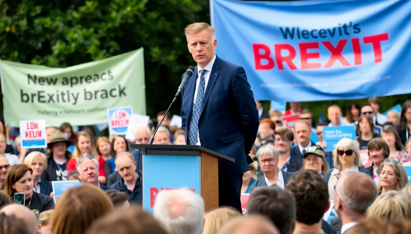 Keir Starmer speaks to a crowd of supporters at a rally, emphasizing the need for a new approach to Brexit negotiations amidst ongoing economic challenges.
