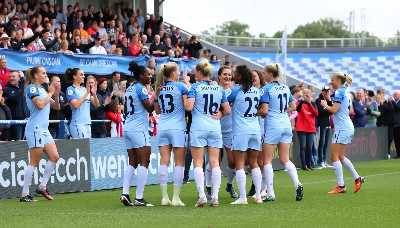 Chelsea and Arsenal players engage in a tense moment on the field, reflecting the pressure they face to close the gap in the WSL title race