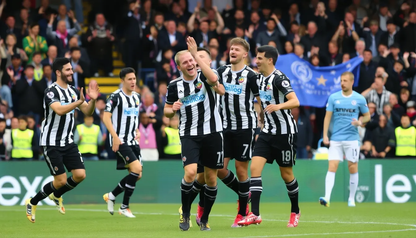 A tense moment on the pitch as Newcastle players demonstrate their tactical discipline against the European champions