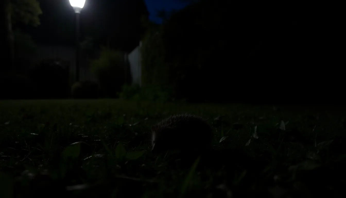 A hidden camera capturing a hedgehog navigating through an urban environment, highlighting the challenges posed by habitat fragmentation