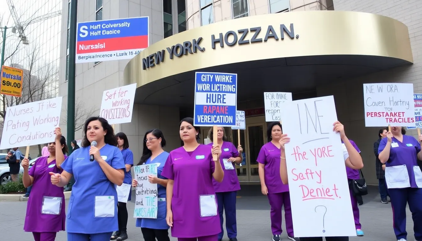 A group of healthcare workers stands in solidarity, demonstrating their support for striking nurses amid the ongoing labor dispute