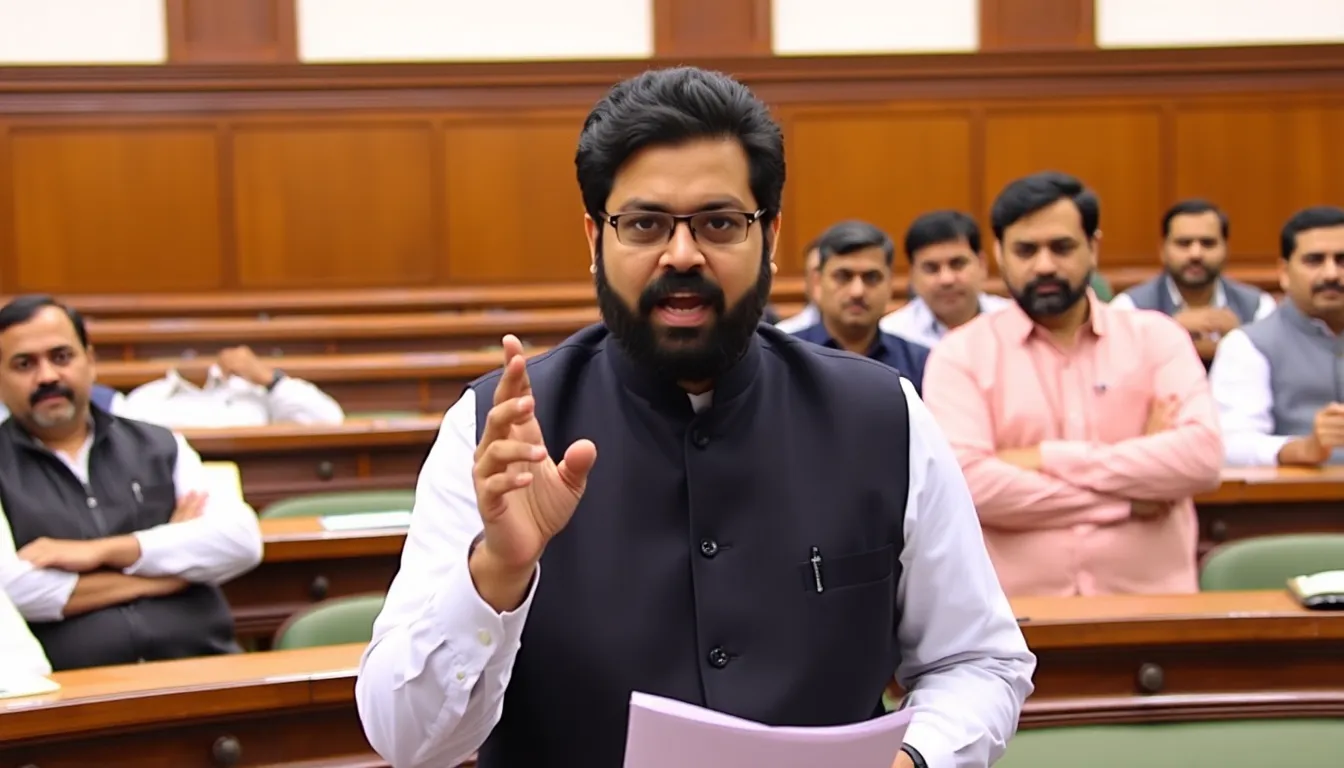 Pritam Singh speaks passionately during a parliamentary session, advocating for social issues while surrounded by fellow members of the opposition party.