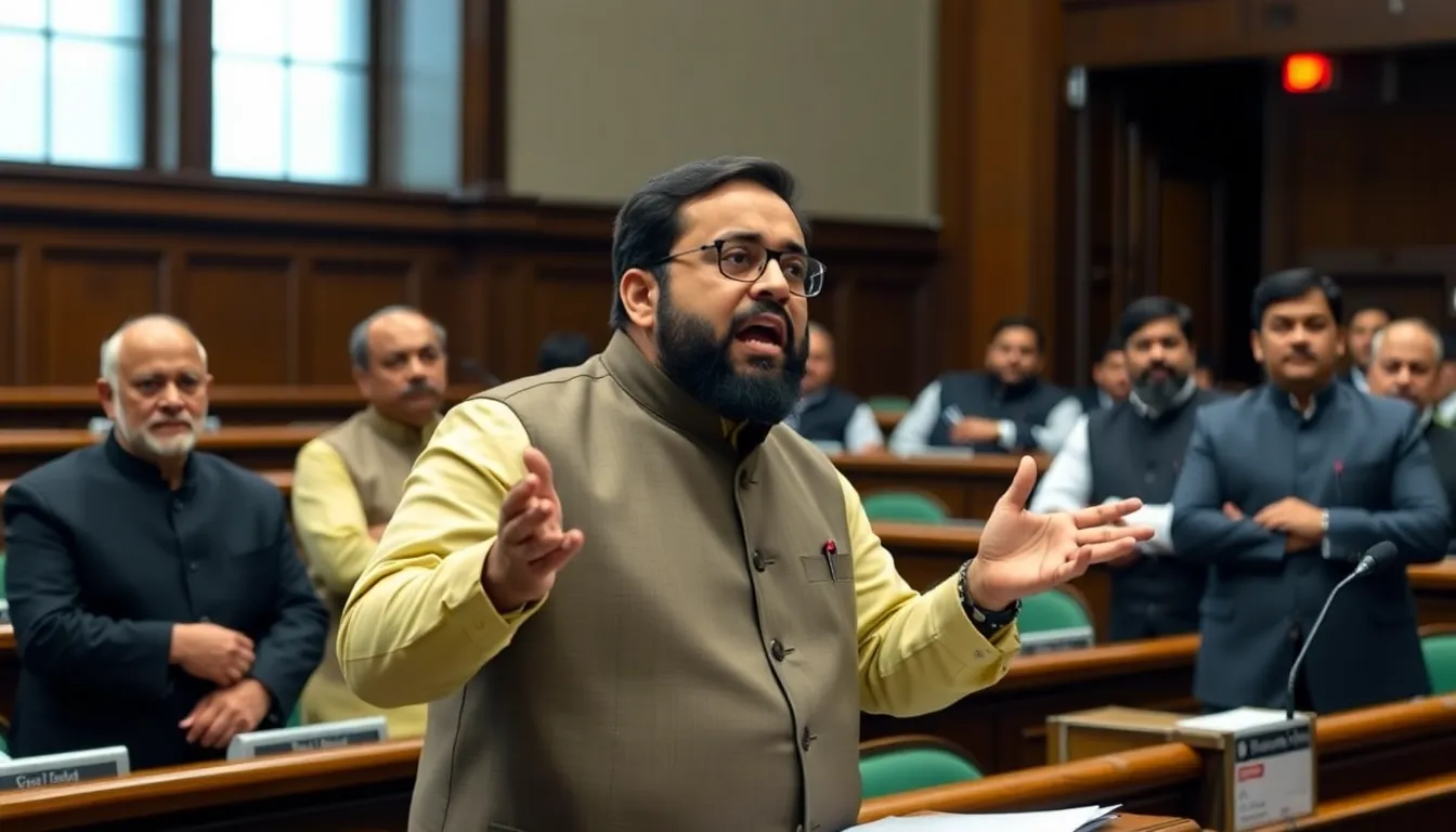 An image showcasing Pritam Singh in the parliament, passionately addressing key social issues such as housing affordability and workers' rights, reflecting his role as a prominent opposition leader