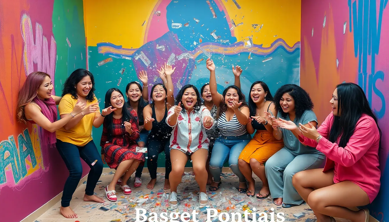 Women participating in a themed rage room event, bonding and supporting each other as they engage in expressive activities