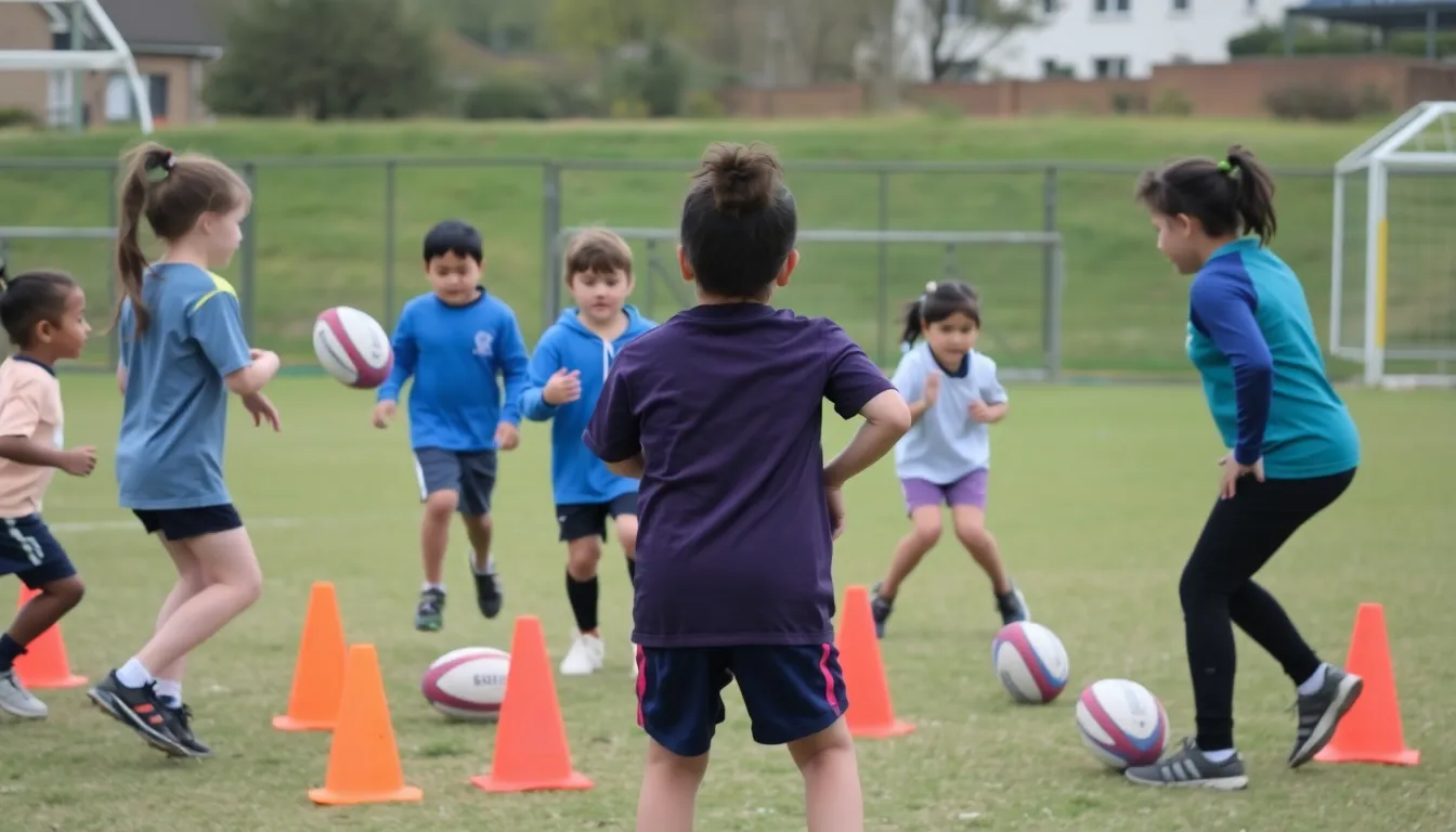 A vibrant scene at a youth rugby tournament, where families gather to support their children, fostering a sense of belonging and camaraderie among participants