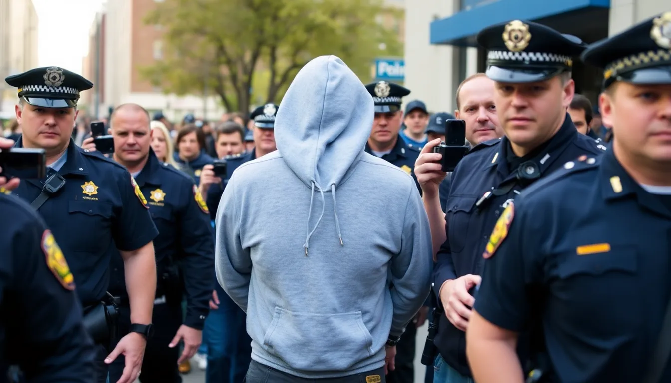 Law enforcement officials escort a handcuffed man identified as John Doe, the alleged mastermind behind a largescale scam, following his arrest after a BBC investigation.