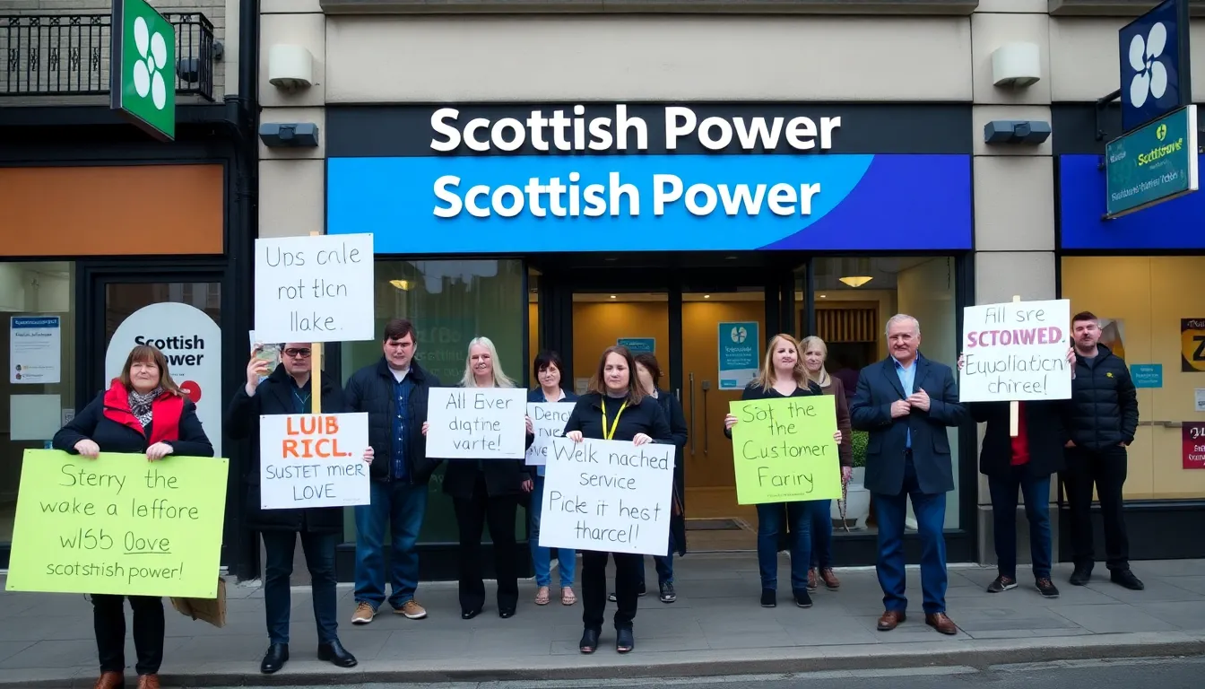 A group of individuals discussing their dissatisfaction with energy service experiences in a community setting