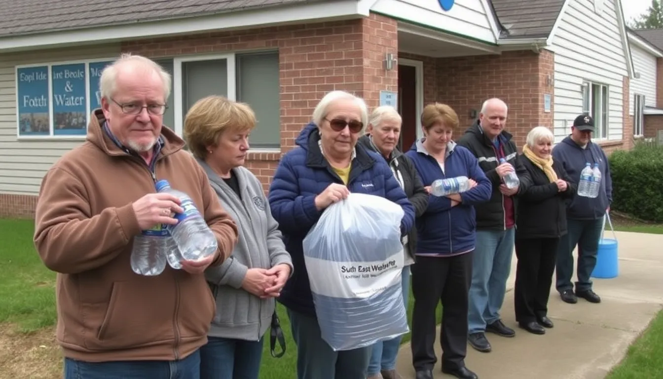 Residents in Kent express frustration as they line up outside a community center to collect bottled water amid ongoing service outages from South East Water.