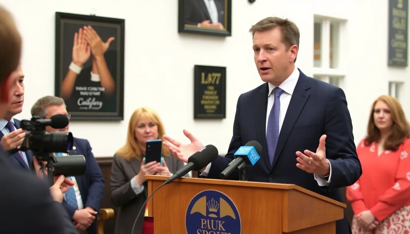 Keir Starmer speaks at a podium during a press conference, addressing concerns about proposed business rate reforms and their potential impact on local pubs.