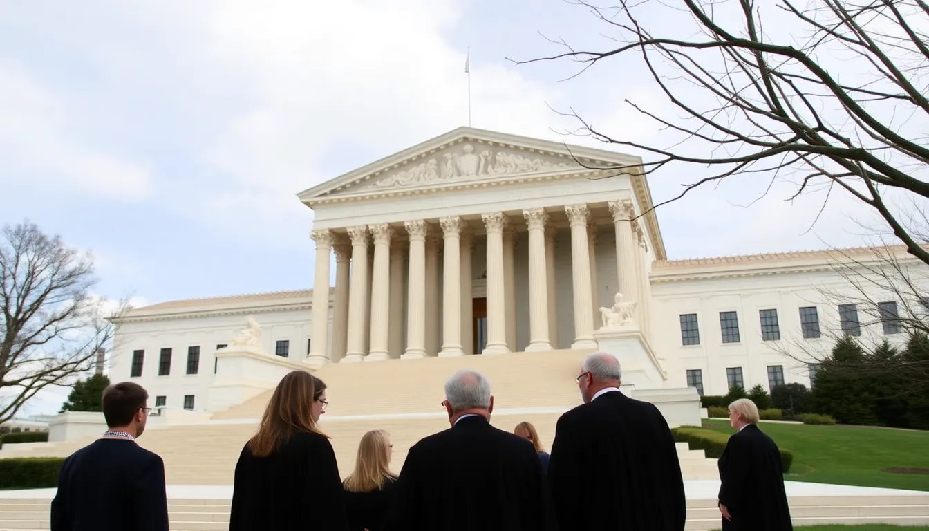 The U.S. Supreme Court building stands prominently as justices prepare to hear arguments regarding former President Trump's legal challenge to the removal of Lisa Cook from the Federal Reserve Board.