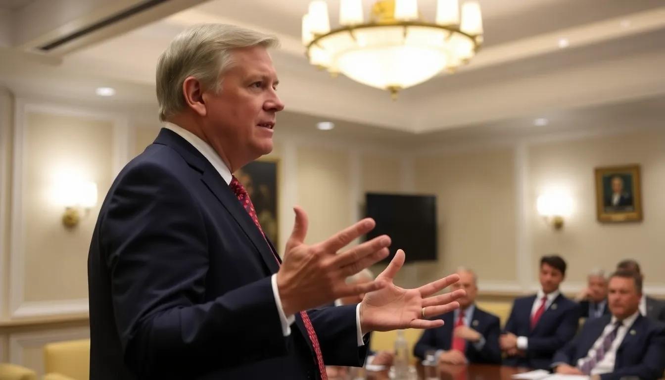 Robert O'Brien, Donald Trump's former envoy to India, speaks to a group of officials in a conference room, emphasizing the importance of strengthening USIndia relations amid ongoing diplomatic tensions.