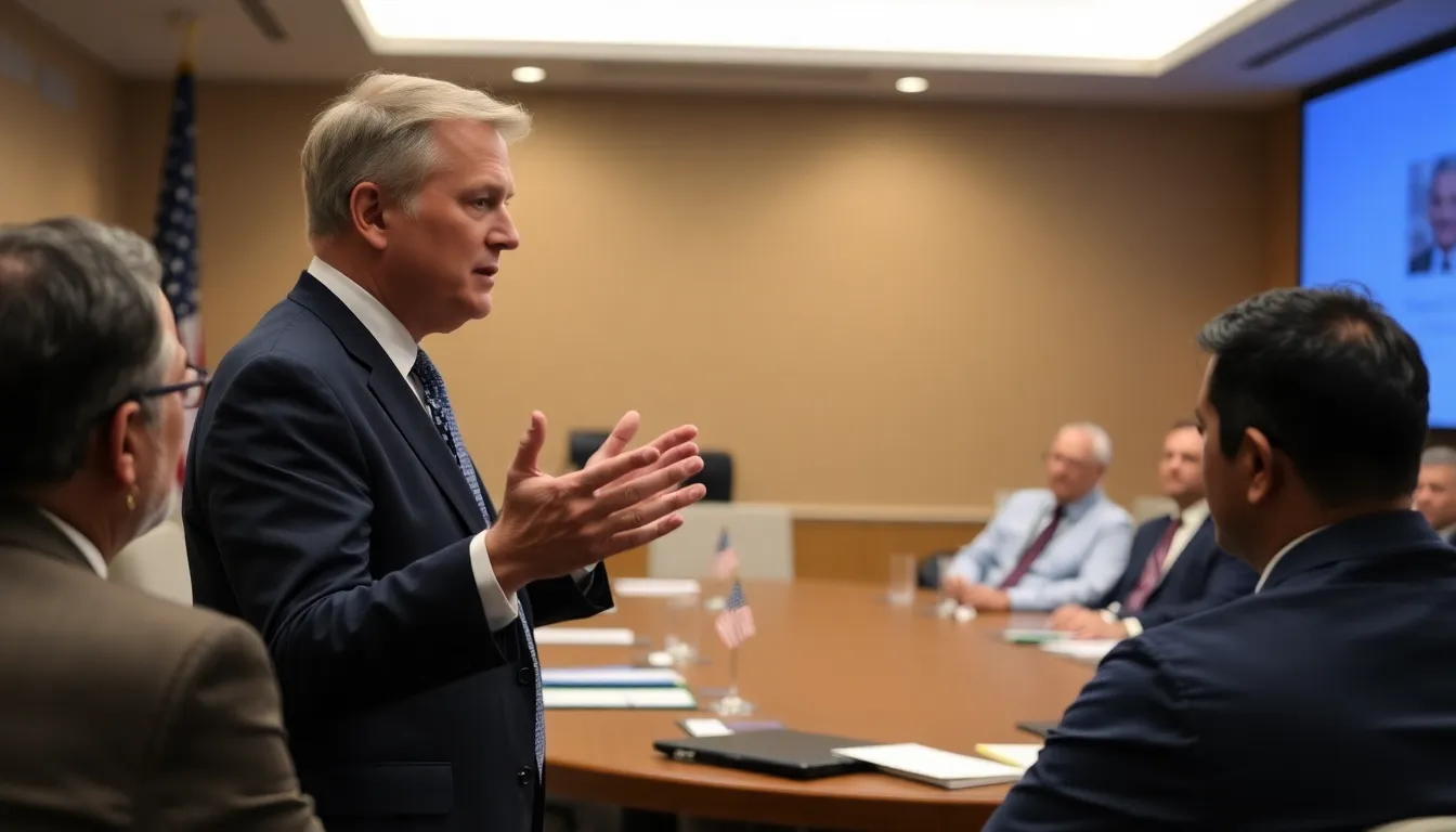 A meeting room filled with representatives from both nations, highlighting the collaborative efforts to address trade and technology cooperation challenges