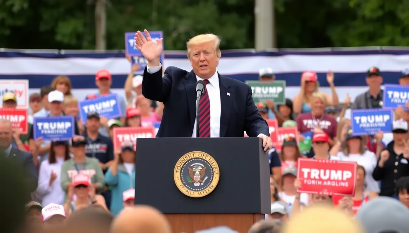 Former President Donald Trump speaks passionately at a rally in North Carolina, announcing his plan to impose higher tariffs on South Korean goods while emphasizing his commitment to American workers.