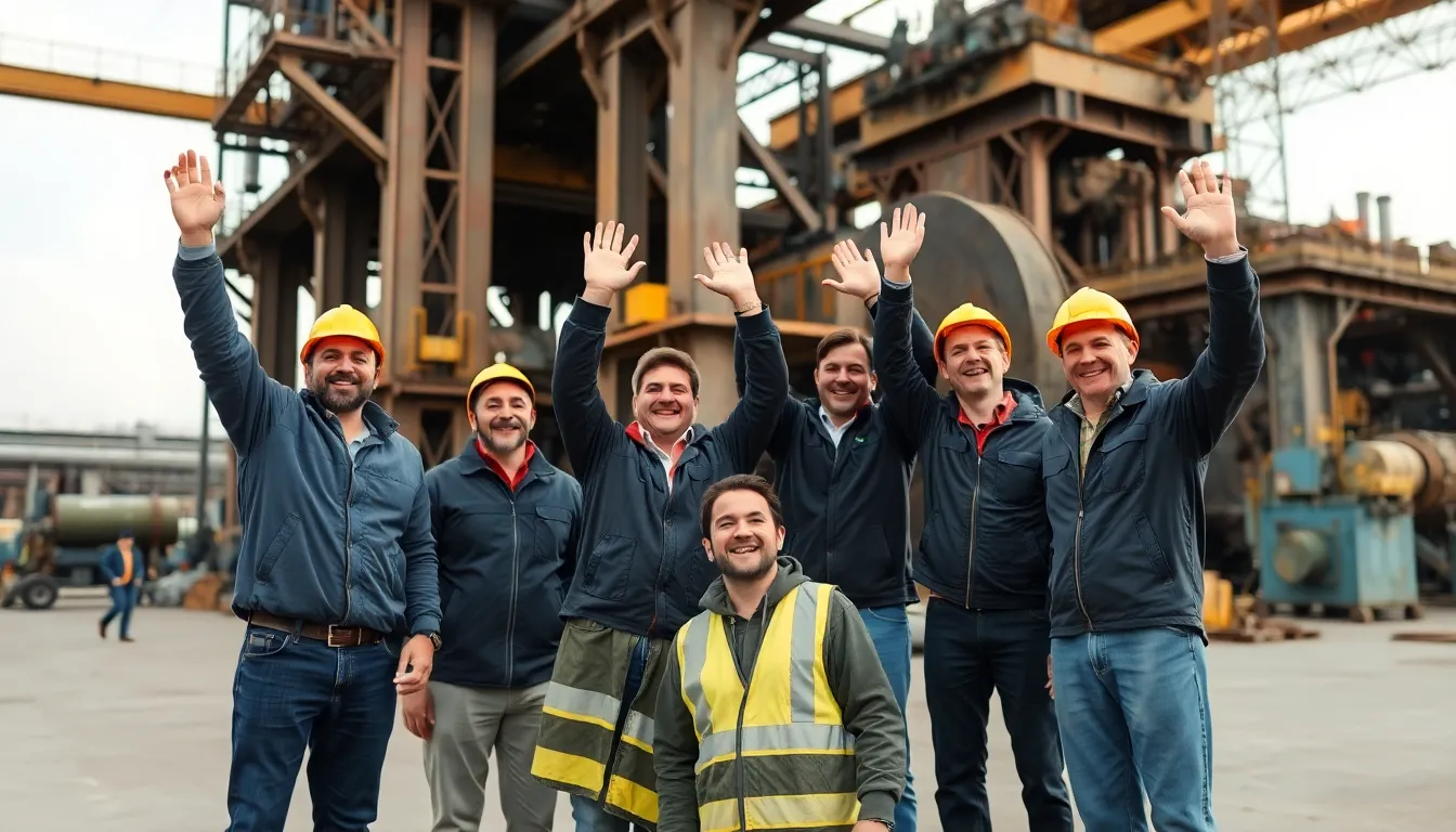 Workers at a steel manufacturing plant celebrate a recent surge in profits attributed to protective tariffs on steel and aluminum.