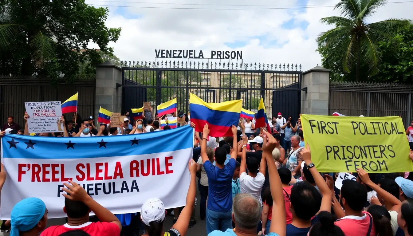 A group of human rights activists discussing the implications of the recent political prisoner releases at a public gathering, emphasizing the need for ongoing reforms