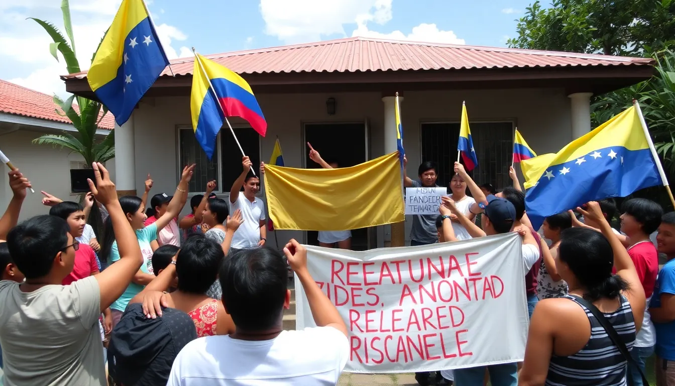 Protesters holding banners and chanting slogans in the streets, demanding further political reforms and the release of all political prisoners