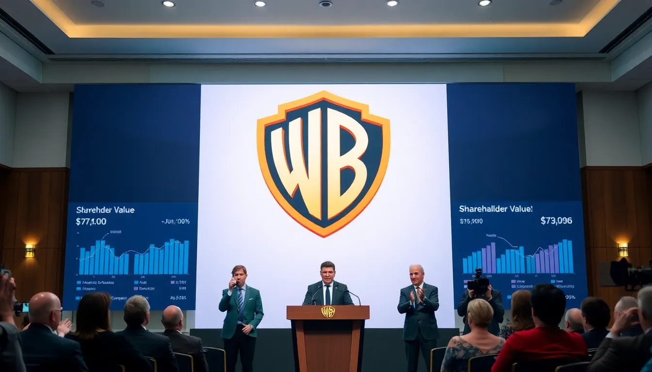 Warner Bros executives hold a press conference to announce their opposition to Paramount's acquisition proposal, emphasizing their commitment to shareholder value and independence in the evolving entertainment landscape.