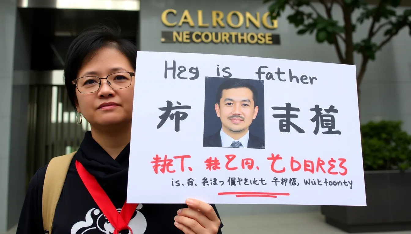 A somber scene outside a courthouse, where supporters gather to show solidarity for those facing legal repercussions under the national security law