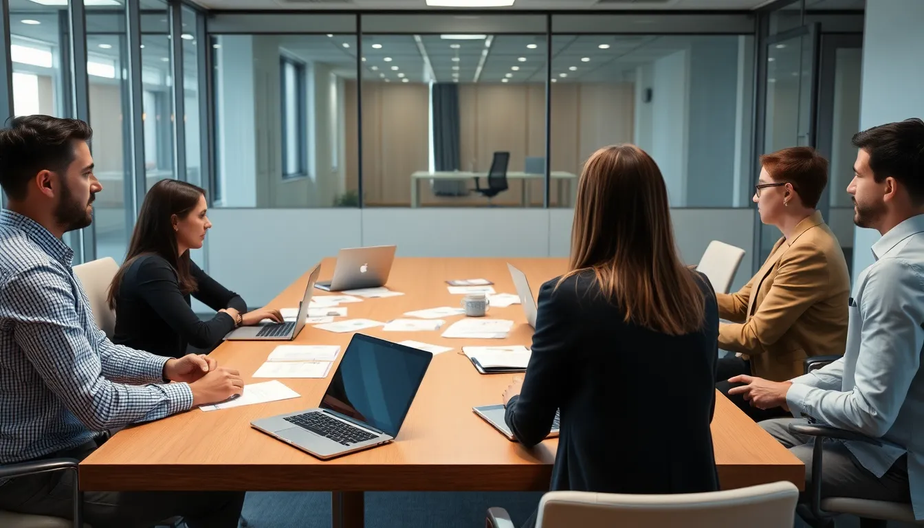 A roundtable meeting with policymakers and tech leaders engaging in discussions about ethical A.I. usage and its impact on employment regulations