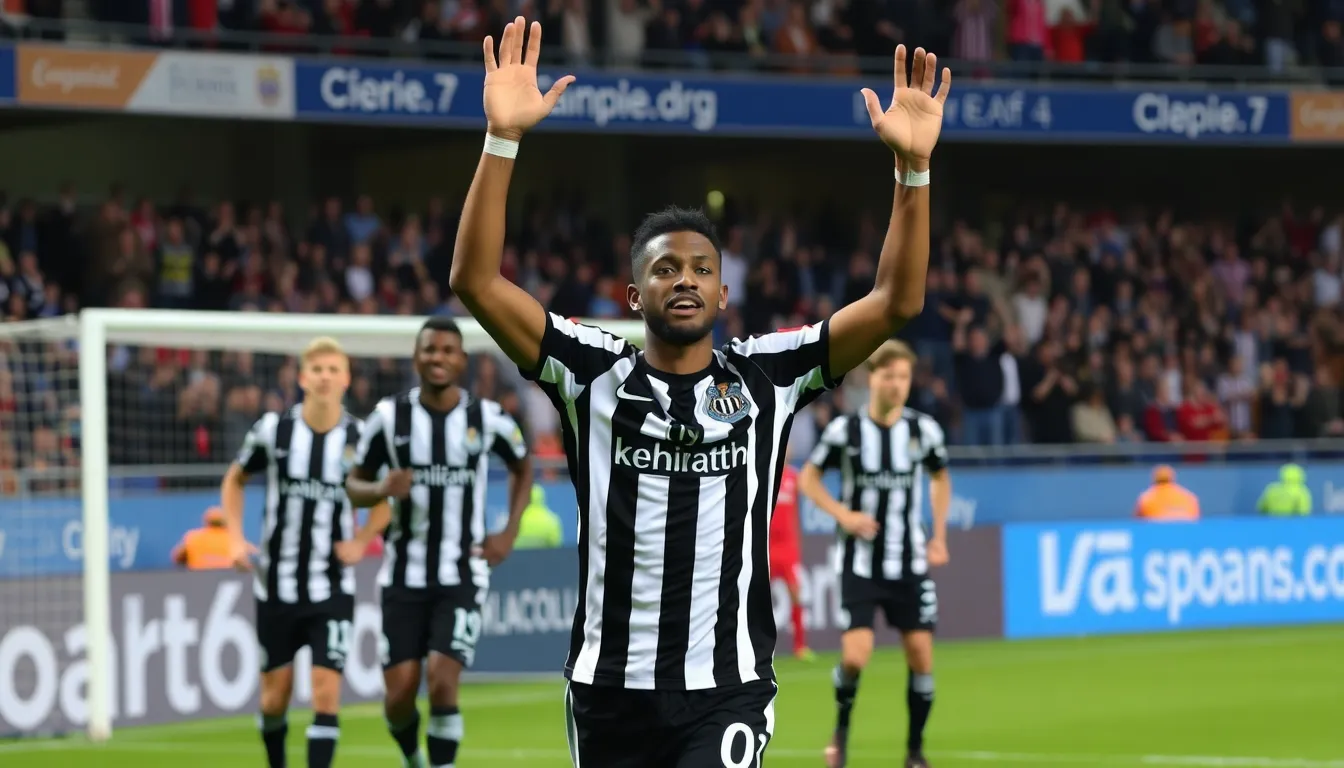 The intense atmosphere in the stadium as Newcastle fans cheer on their team during the crucial playoff match